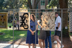 Halsey Art in Motion fundraiser and festival event in the Cistern. Attendees bid on banners created by local artists.
